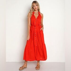 NWT CLEOBELLA Simone Ankle Dress certified ORGANIC Donny red orange layered ties